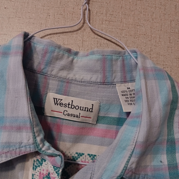 Vintage Westbound Women's Pastel Plaid Button Down Shirt Sz M - Picture 3 of 3